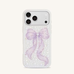 Pearl Artificial Crystal Bow Phone Case - White