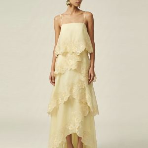 Orchid Embroidered Layered Maxi Dress - Light Yellow