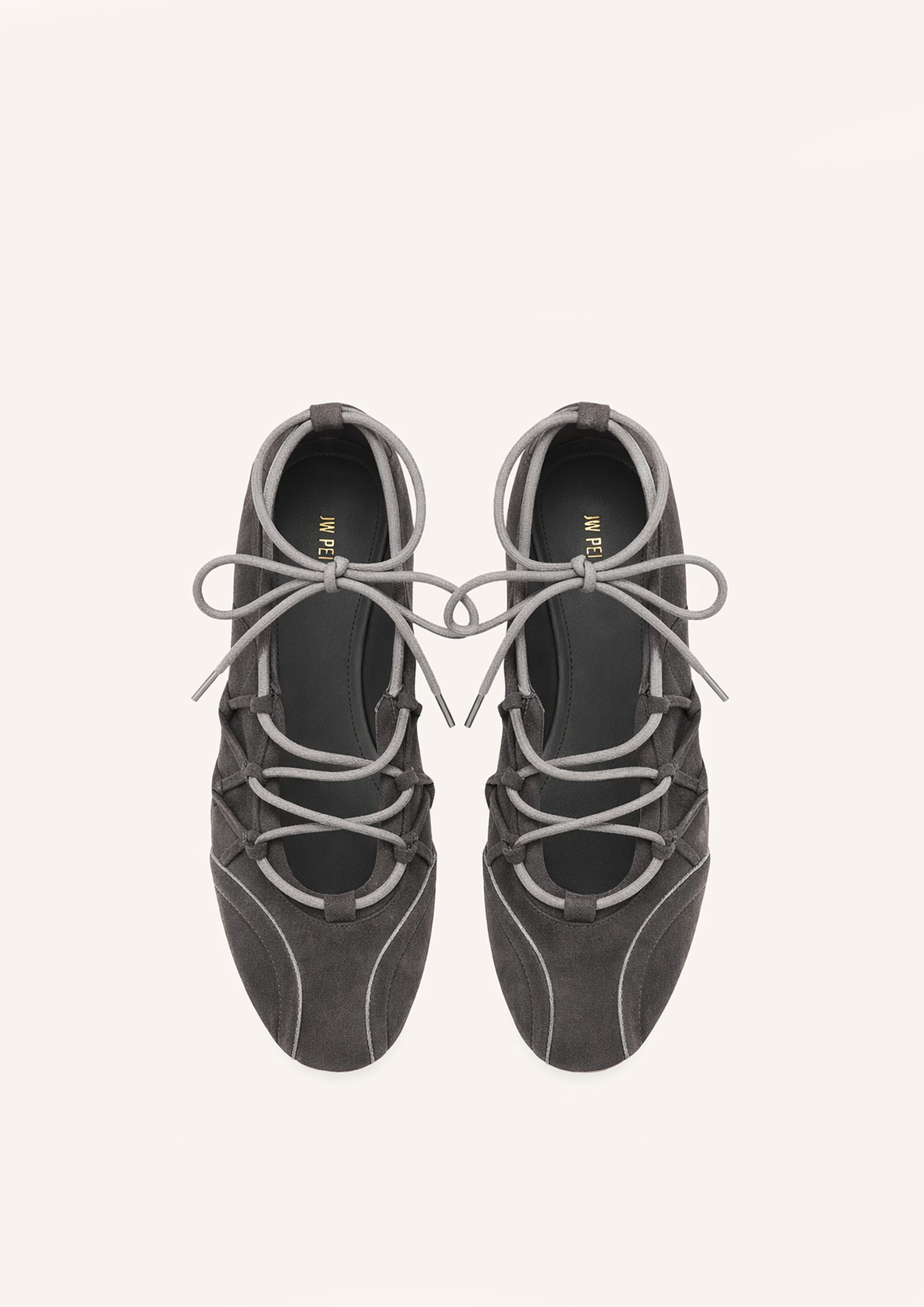 Iria Lace-Up Ballet Flats - Dark Grey - Image 2