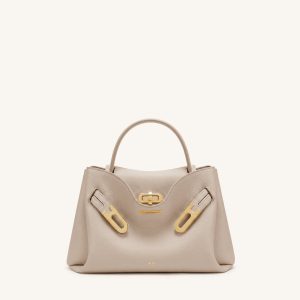 Rhea Small Pebbled Double Buckle Shoulder Bag - Sand