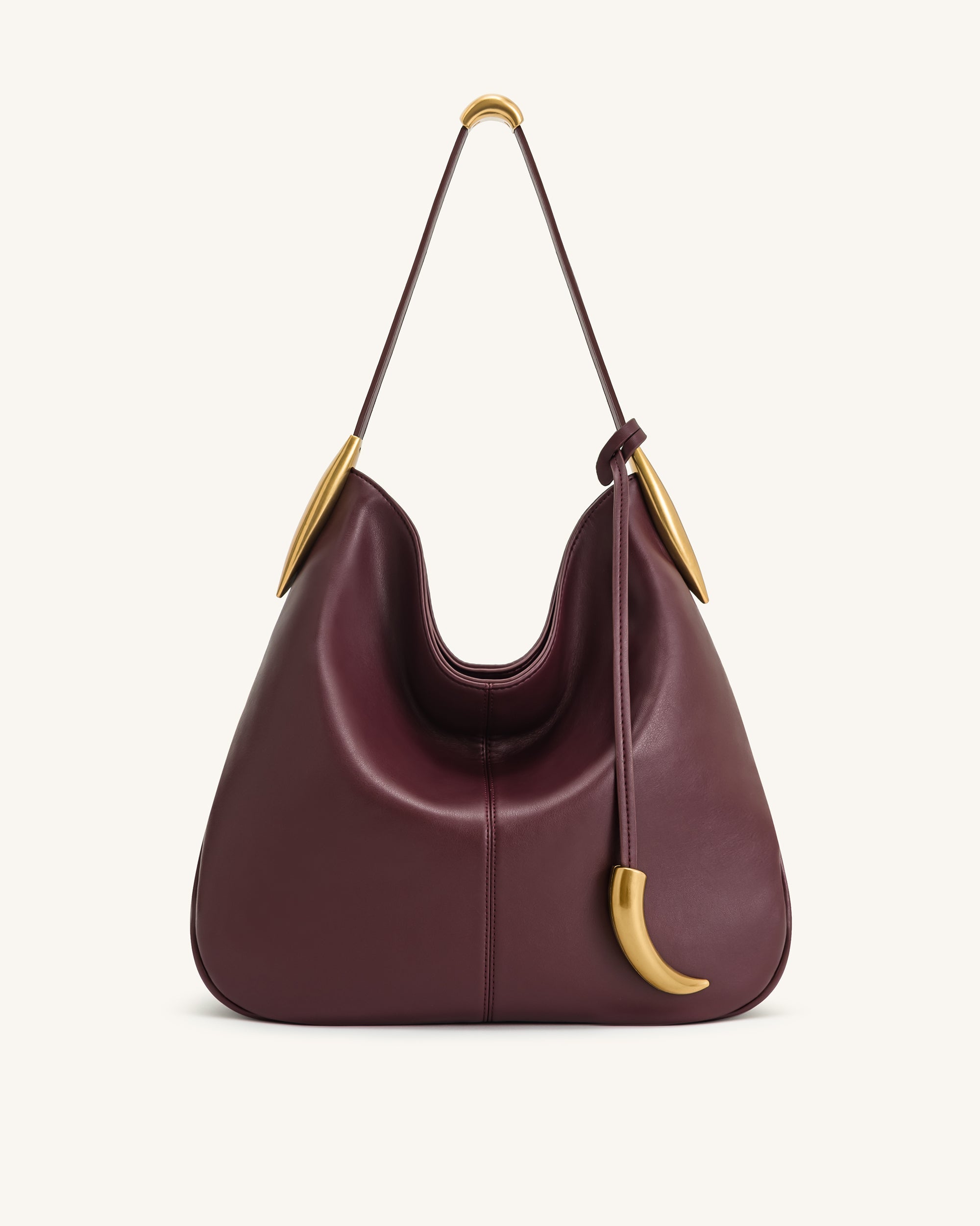 Nina Metal Charm Hobo Bag - Burgundy