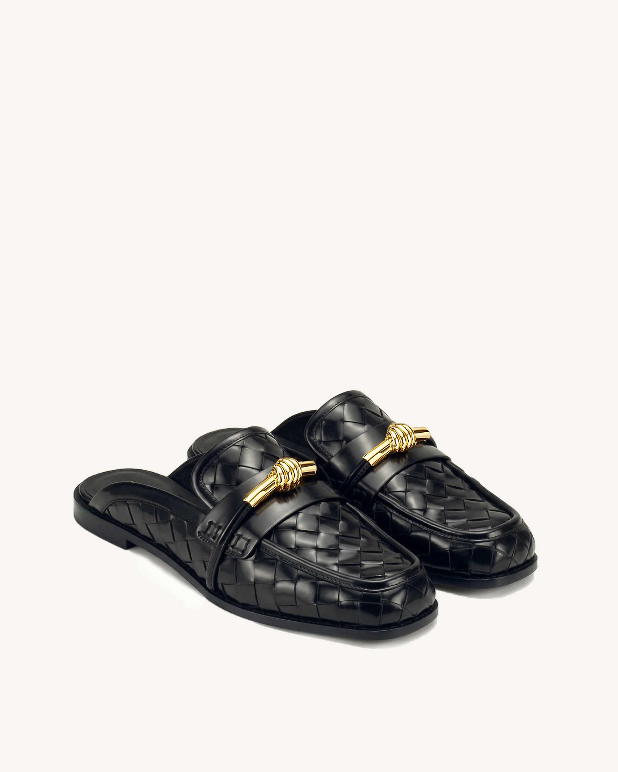 Elowen Woven Horsebit Mule Loafers - Black