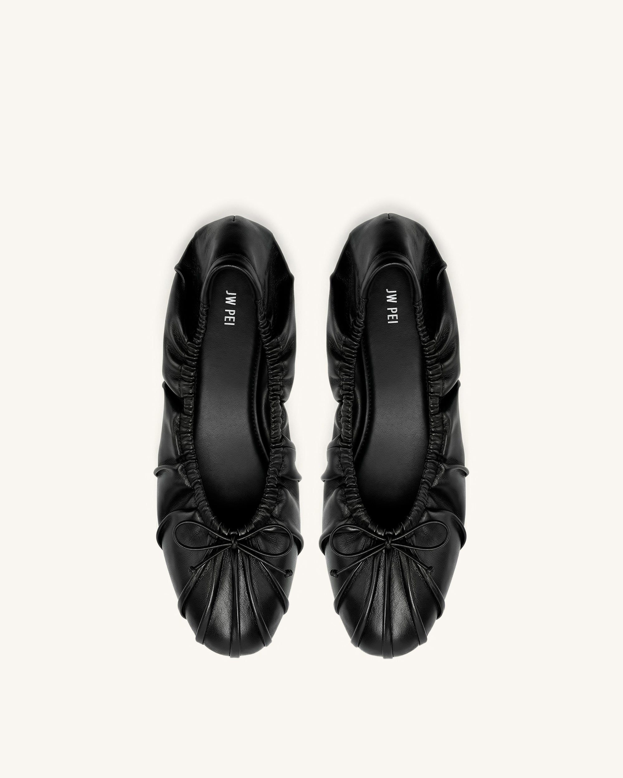 Solenne Ruched Drawstring Ballet Flats - Black - Image 3