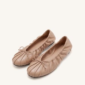 Solenne Ruched Drawstring Ballet Flats - Khaki