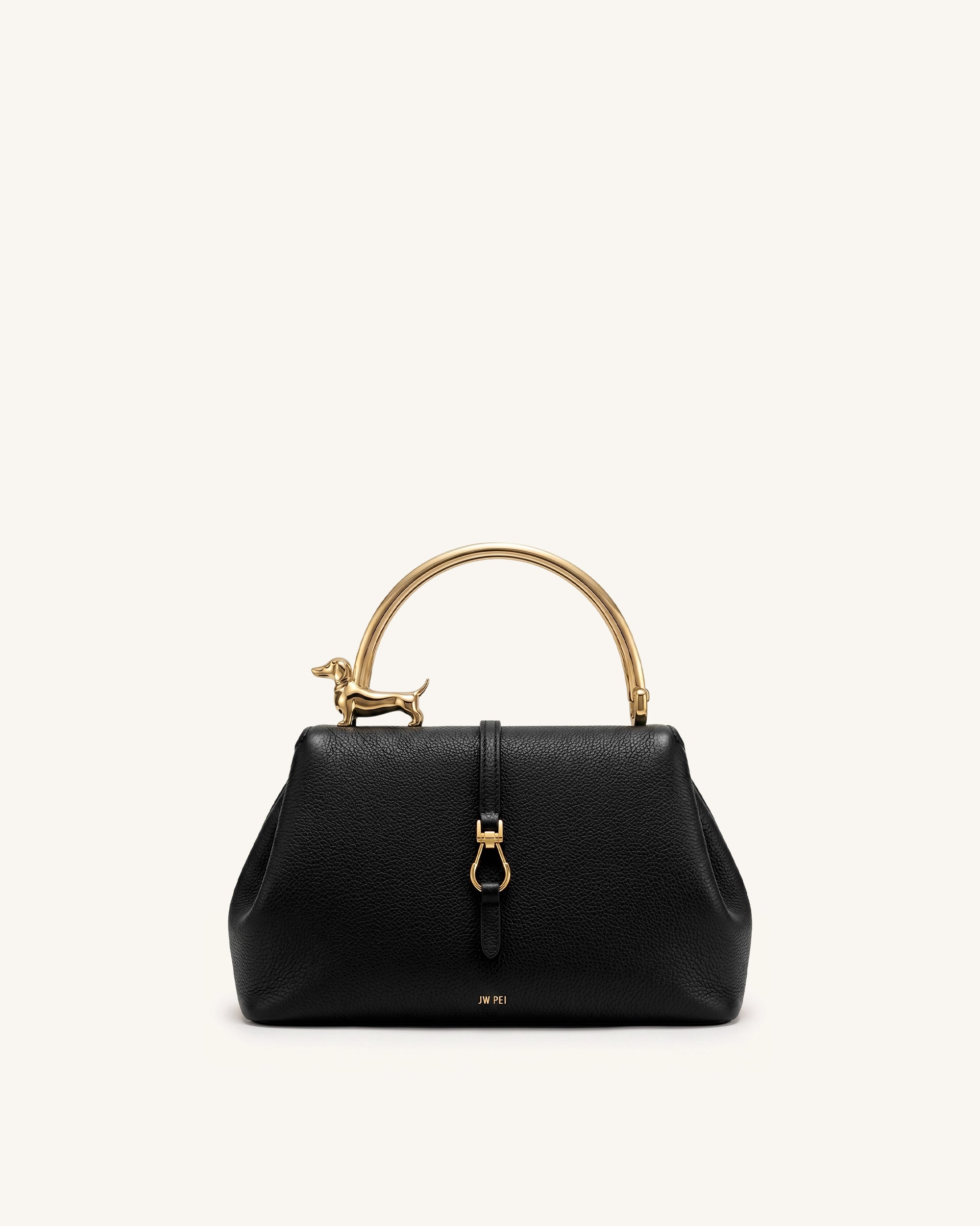 Bruna Dachshund Metal Handle Top Handle Bag - Black