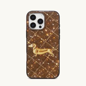 Dachshund Motif Artificial Crystal Phone Case - Brown
