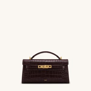 Noor Top Handle Bag - Dark Brown Croc