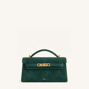 Noor Faux Suede Top Handle Bag - Forest Green