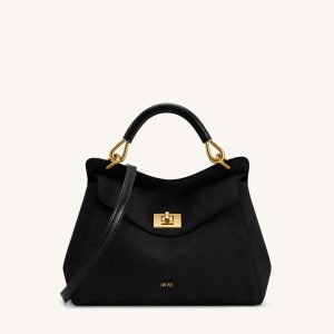 Lucia Classic Faux Suede Top Handle Bag - Black