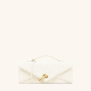 Celeste Faux Suede Woven Textured Envelope Top Handle Bag - White