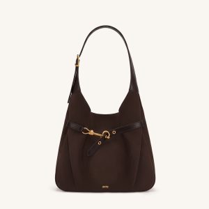 Alina Faux Suede Hobo Bag - Chocolate Brown