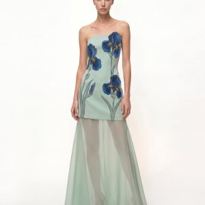 Iris Embroidered Strapless Sheer Overlay Maxi Dress - Sage Green
