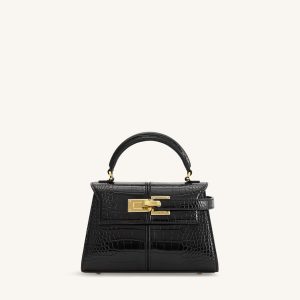 Elise Top Handle Bag - Black Croc