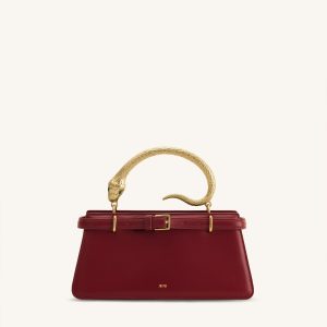 Elena Snake Handle Top Handle Bag - Wine Red