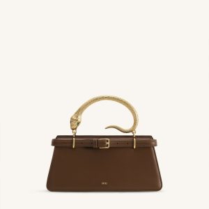 Elena Snake Handle Top Handle Bag - Dark Brown