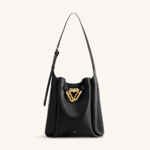 Charlene Double Buckle Hobo Bag - Black