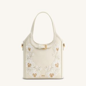 Brooke Mini Belted Embellished Orchid Beaded Top Handle Bag - Ivory
