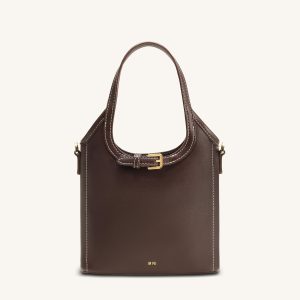 Brooke Mini Belted Embellished Top Handle Bag - Dark Brown