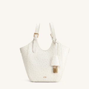 Ines Faux Ostrich Padlock Tote Bag - White
