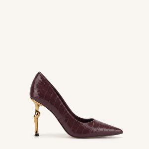 Hazel Croc-Embossed Heels - Burgundy