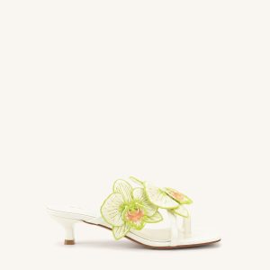 Serena Orchid Embroidered Toe Ring Heeled Sandals - Ivory Green