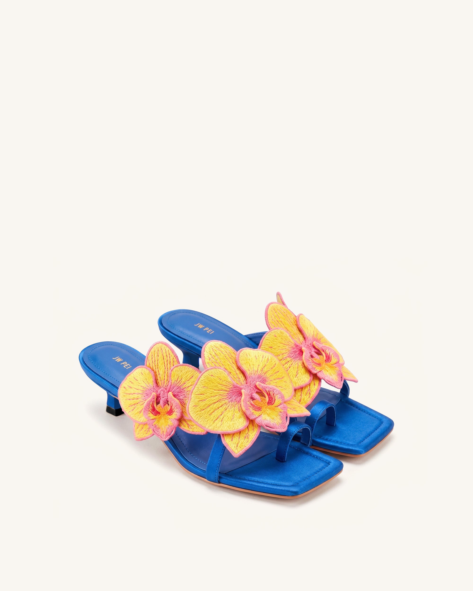Serena Orchid Embroidered Toe Ring Heeled Sandals - Royal Blue - Image 2
