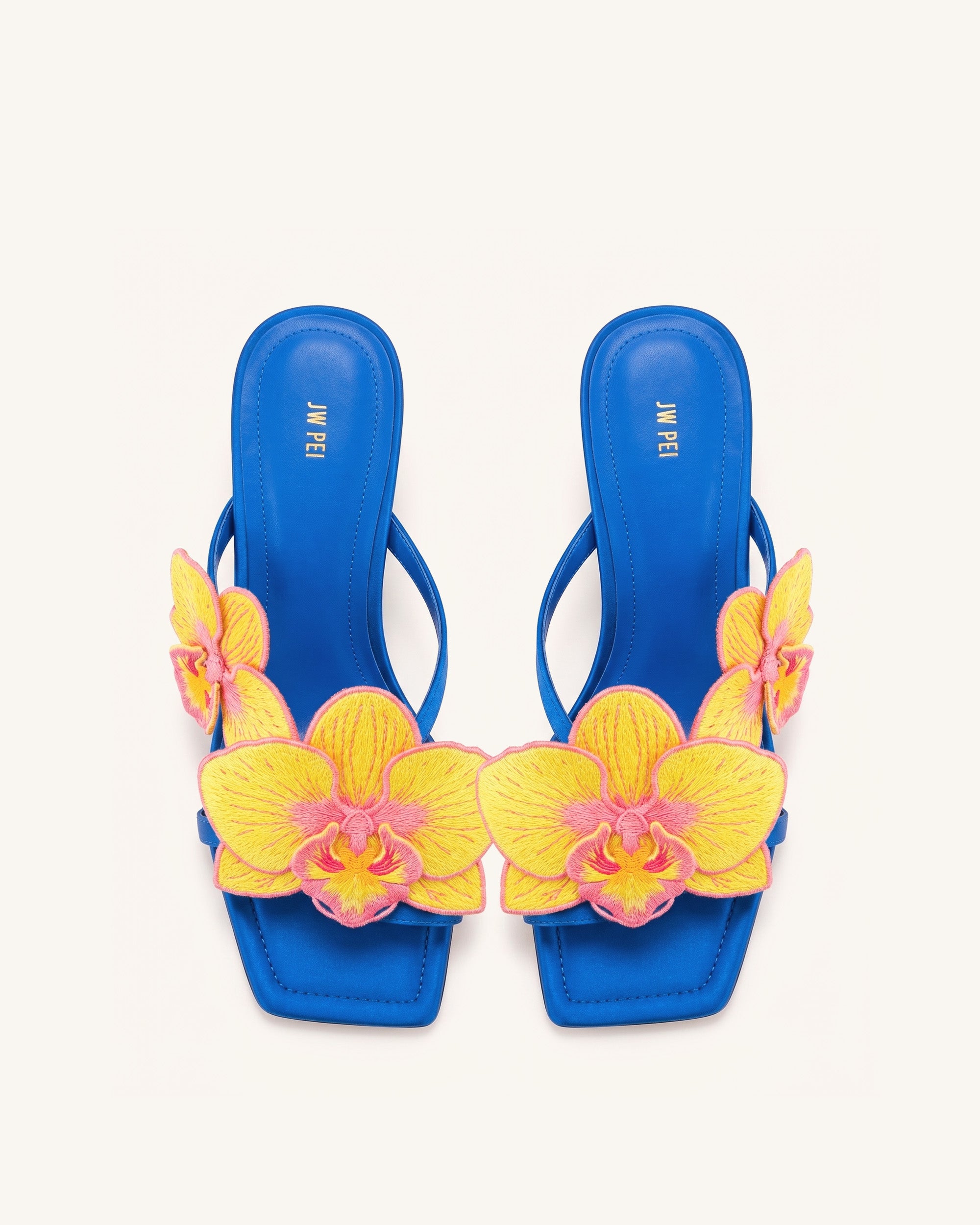 Serena Orchid Embroidered Toe Ring Heeled Sandals - Royal Blue - Image 3