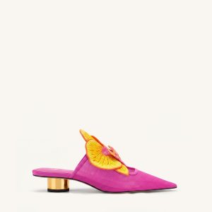 Helena Embroidery Decoration Pierced Mules - Rose Red