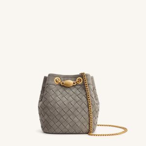 Yara Faux Suede Hand-Woven Bucket Bag - Grey