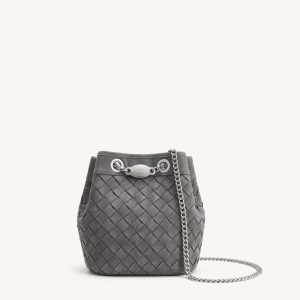Yara Faux Suede Hand-Woven Bucket Bag - Dark Grey