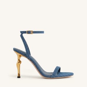 Alivia Gold Metal Heel Sandals - Denim Blue