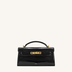 Noor Top Handle Bag - Black Croc