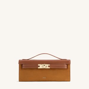 Bria Faux Suede Structured Top Handle Bag - Brown