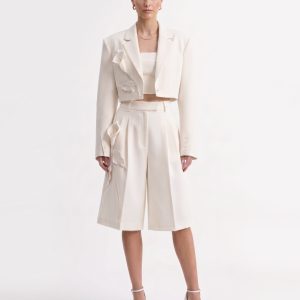 Floral Appliqué Cropped Blazer - White