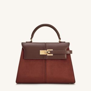 Elise Large Faux Suede Top Handle Bag - Mocha Brown