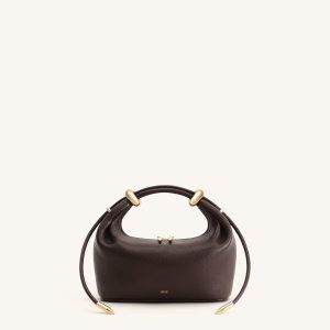Ellie Metal Ring Embellished Top Handle Bag - Dark Brown