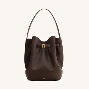Clara Lock Accent Bucket Shoulder Bag - Mocha Brown
