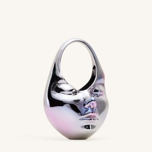 Lillian Face Crescent Top Handle Bag - Silver
