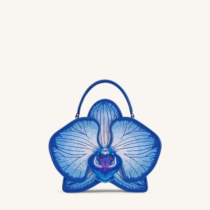 Flora Orchid Shaped Top Handle Bag - Blue