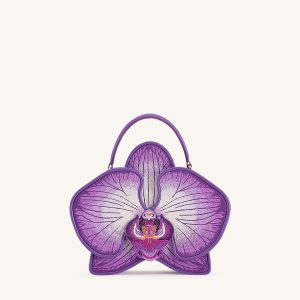 Flora Orchid Shaped Top Handle Bag - Purple