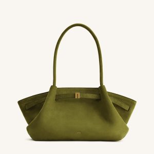 Hana Wide Faux Suede Tote Bag - Olive Green