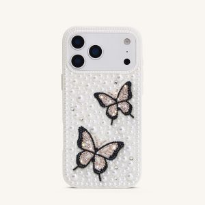 Butterfly Pearl Embellished Phone Case - White