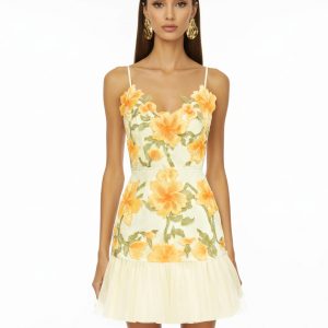 Floral Sling Mini Dress - Marigold
