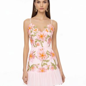 Floral Sling Mini Dress - Rose Pink