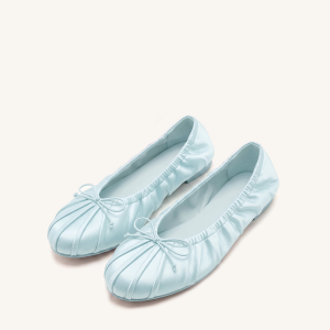 Solenne Ruched Drawstring Satin Ballet Flats - Blue