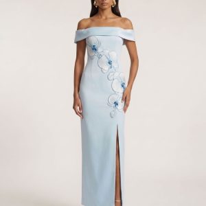 Orchid Embroidered Off-Shoulder Maxi Dress - Blue