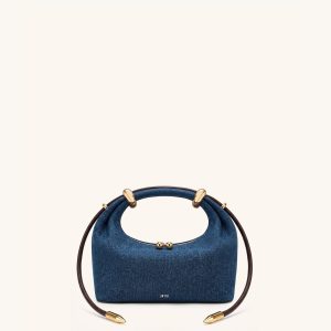 Ellie Metal Ring Embellished Top Handle Bag - Blue Denim