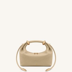 Ellie Metal Ring Embellished Top Handle Bag - Beige