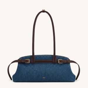 Arden Belt Detail East-West Shoulder Bag - Blue Denim