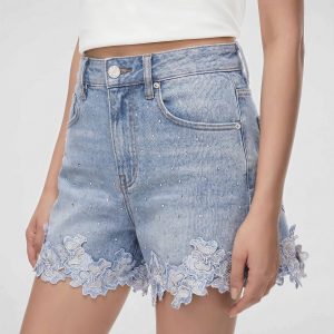 The Petal Applique Denim Shorts - Morning Dew